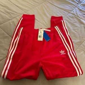 Boys red adidas joggers pants